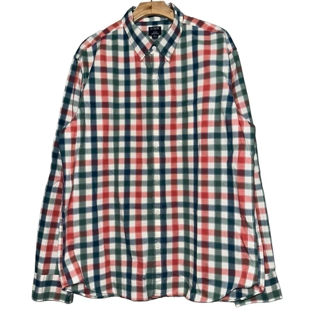 J. Crew NWT Men’s Size XL Red Green Blue White Gingham Plaid Button Down Shirt
